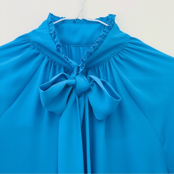 New York & Company Chiffon Blouse Tie-Up Bow Ruffle Neck Women XL Long S… - Picture 4 of 11